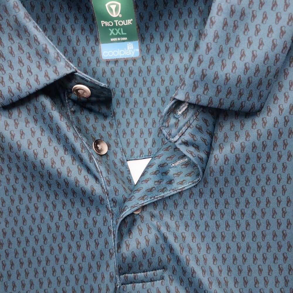 3038 Size XXL Pro Tour Cool Play  Green with Black Golf Shoes Print Golf Shirt - Picture 5 of 10